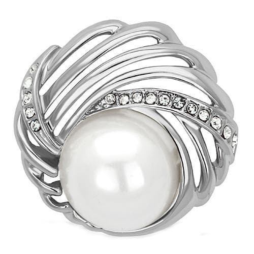 Brass Silver Pearl CZ Wire Wrapped Nest Brooch LO2866