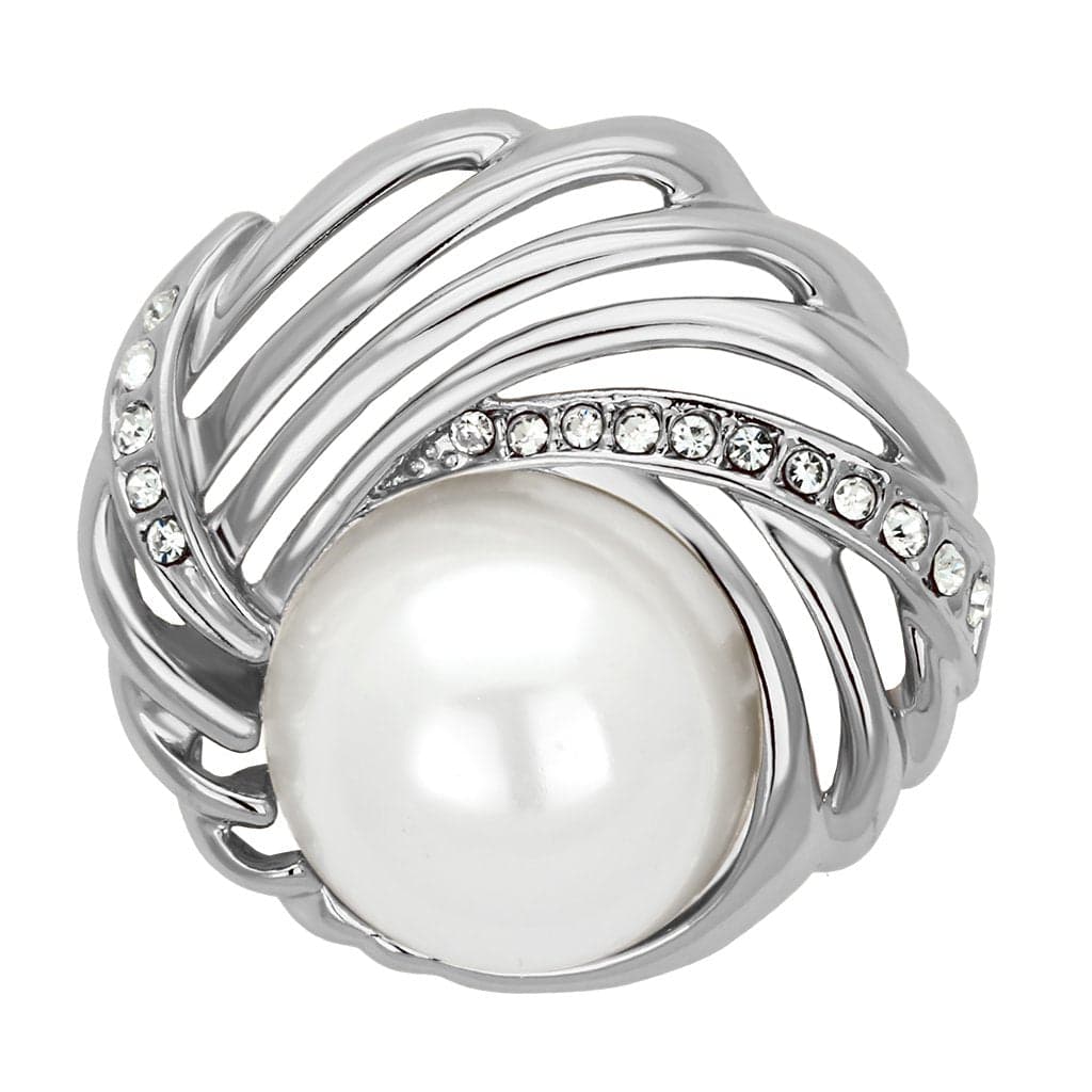 Brass Silver Pearl CZ Wire Wrapped Nest Brooch