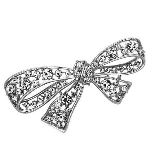 Brass Silver CZ Pave Ribbon Bow Brooch | The Stainless Jewelry