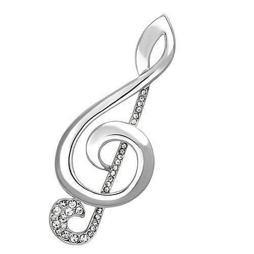 Brass Silver CZ Treble Clef Music Note Brooch
