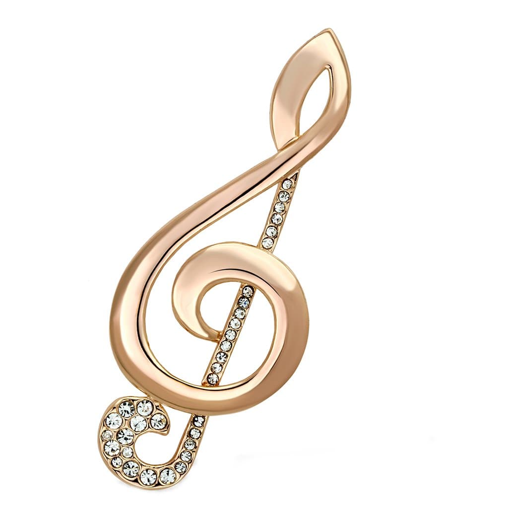 Brass Rose Gold CZ Treble Clef Music Note Brooch