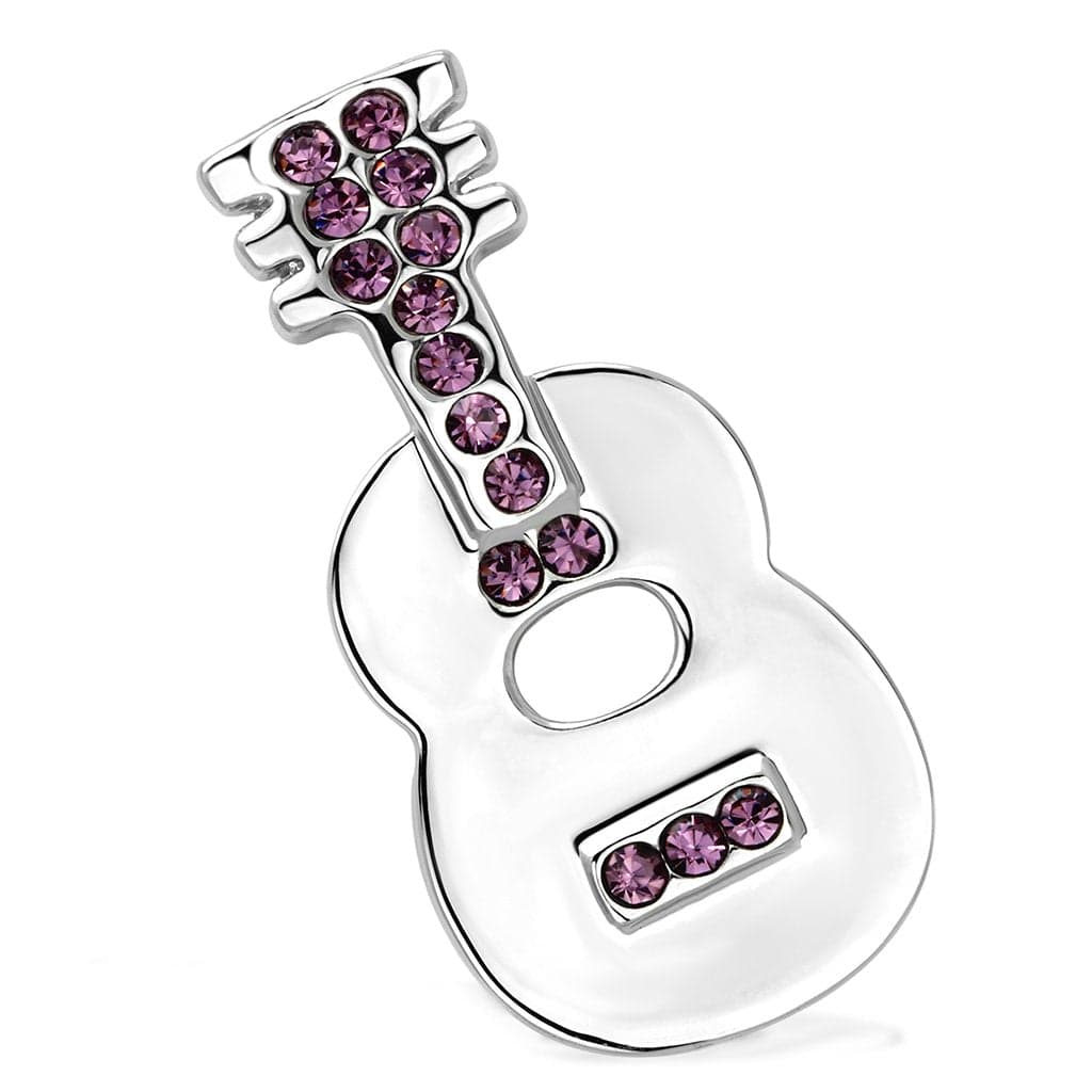 Brass Silver Pink Crystal White Enamel Guitar Ring