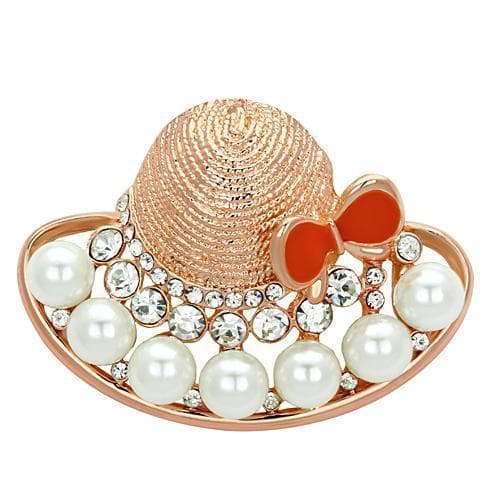 Brass Rose Gold Pearl CZ Sun Hat Bow Brooch
