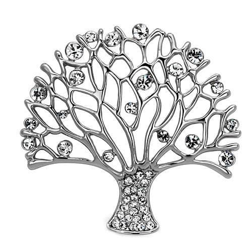 Brass Silver Crystal Pave Tree Of Life Brooch