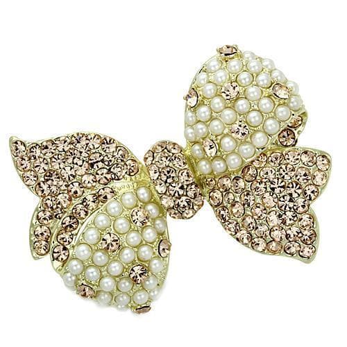 Brass Rose Gold Pearl CZ Pave Clover Trefoil Brooch