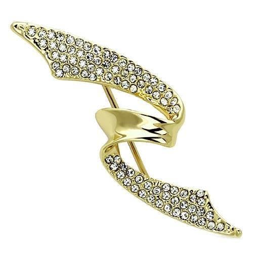 Brass Gold CZ Pave Curved Leaf Lightning Brooch