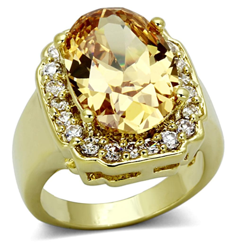 Brass Gold Champagne CZ Cushion Cut Halo Cocktail Ring