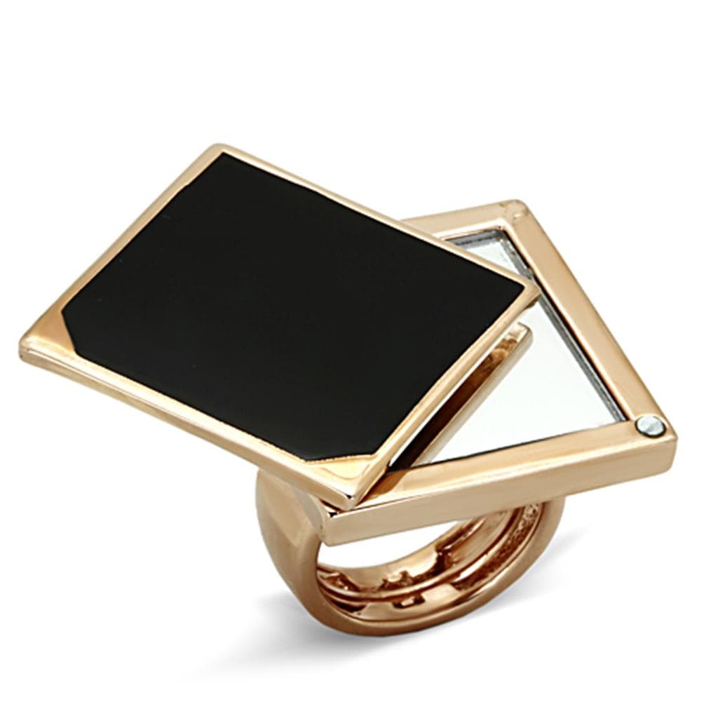 Brass Rose Gold Black Onyx Square Geometric Double Cocktail Ring