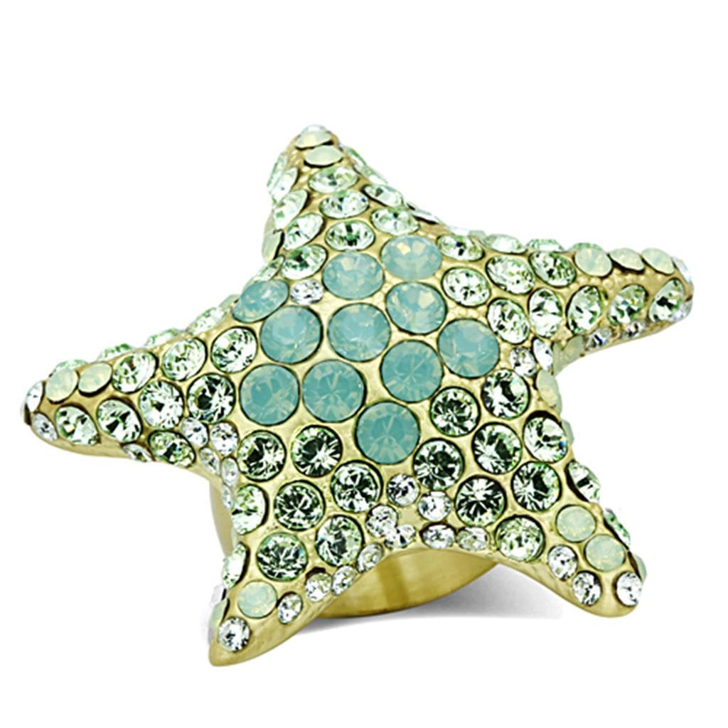 Brass Gold Turquoise Aurora Borealis Crystal Starfish Ring