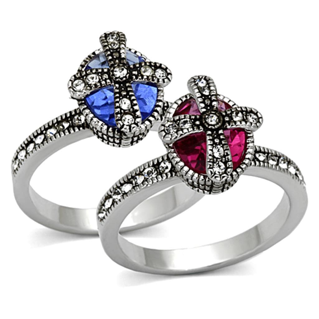 Brass Silver Blue Sapphire Pink Ruby Trillion Marcasite Ring