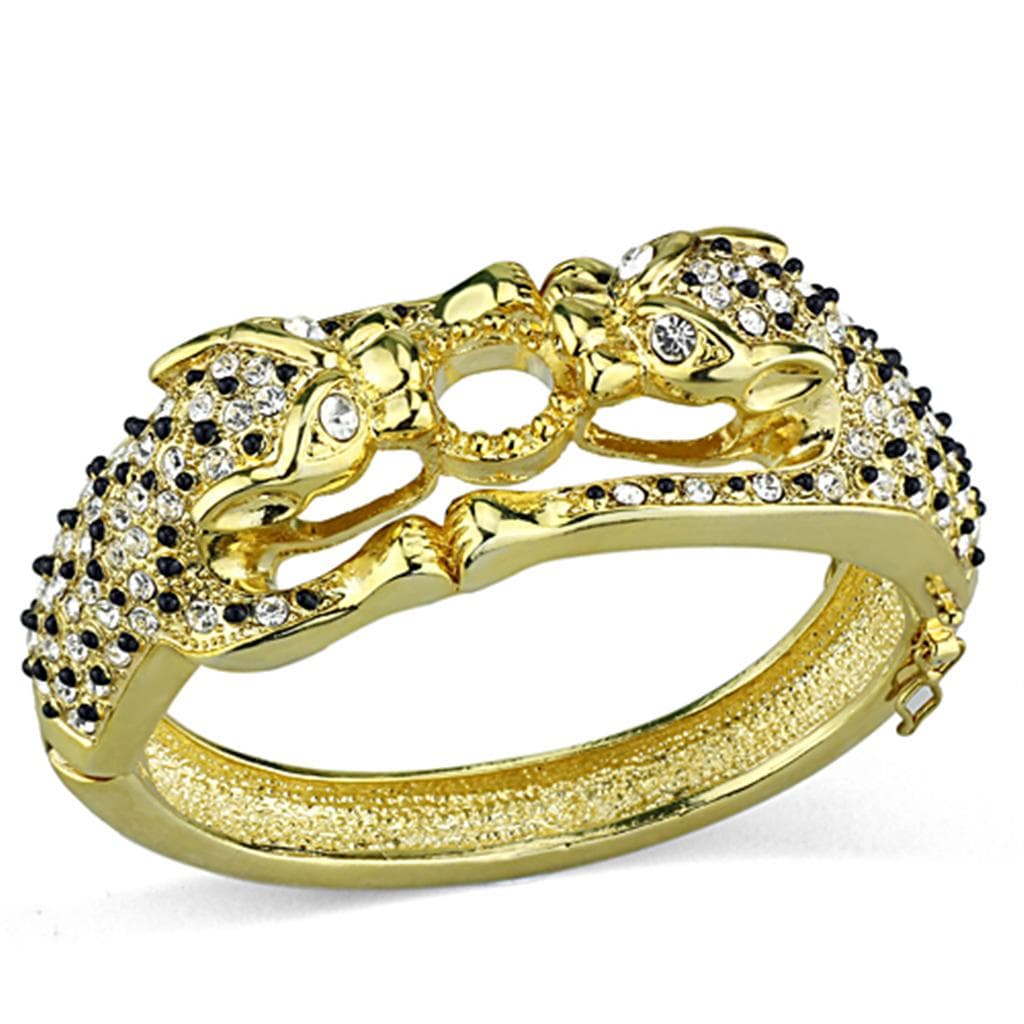 Brass Gold Black CZ Pave Panther Leopard Hinged Bracelet