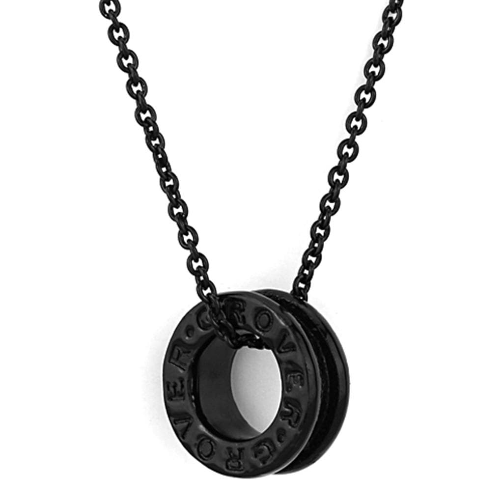 Brass Black IP Love Engraved Circle Ring Pendant Necklace
