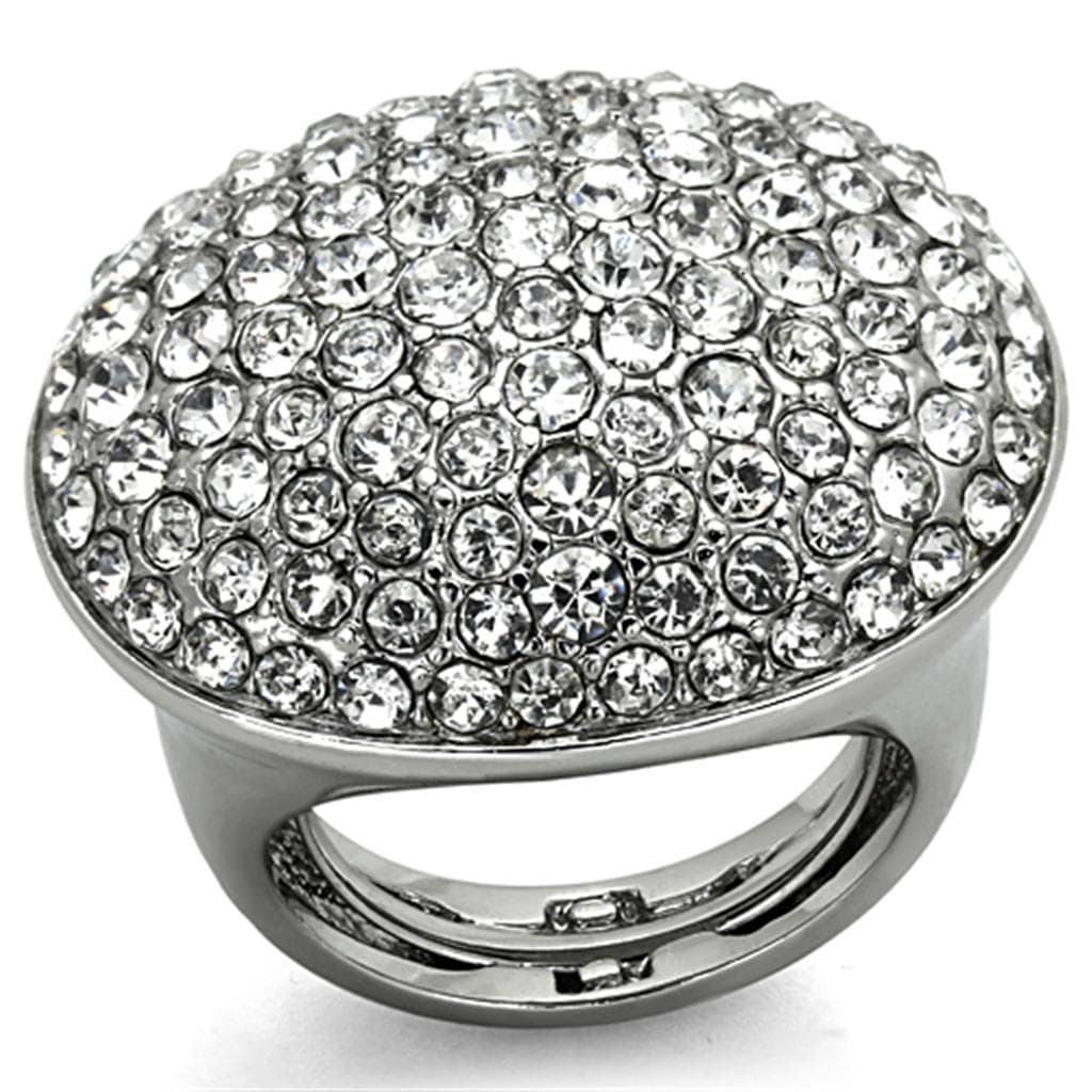 Brass Silver CZ Pave Dome Ball Cocktail Ring