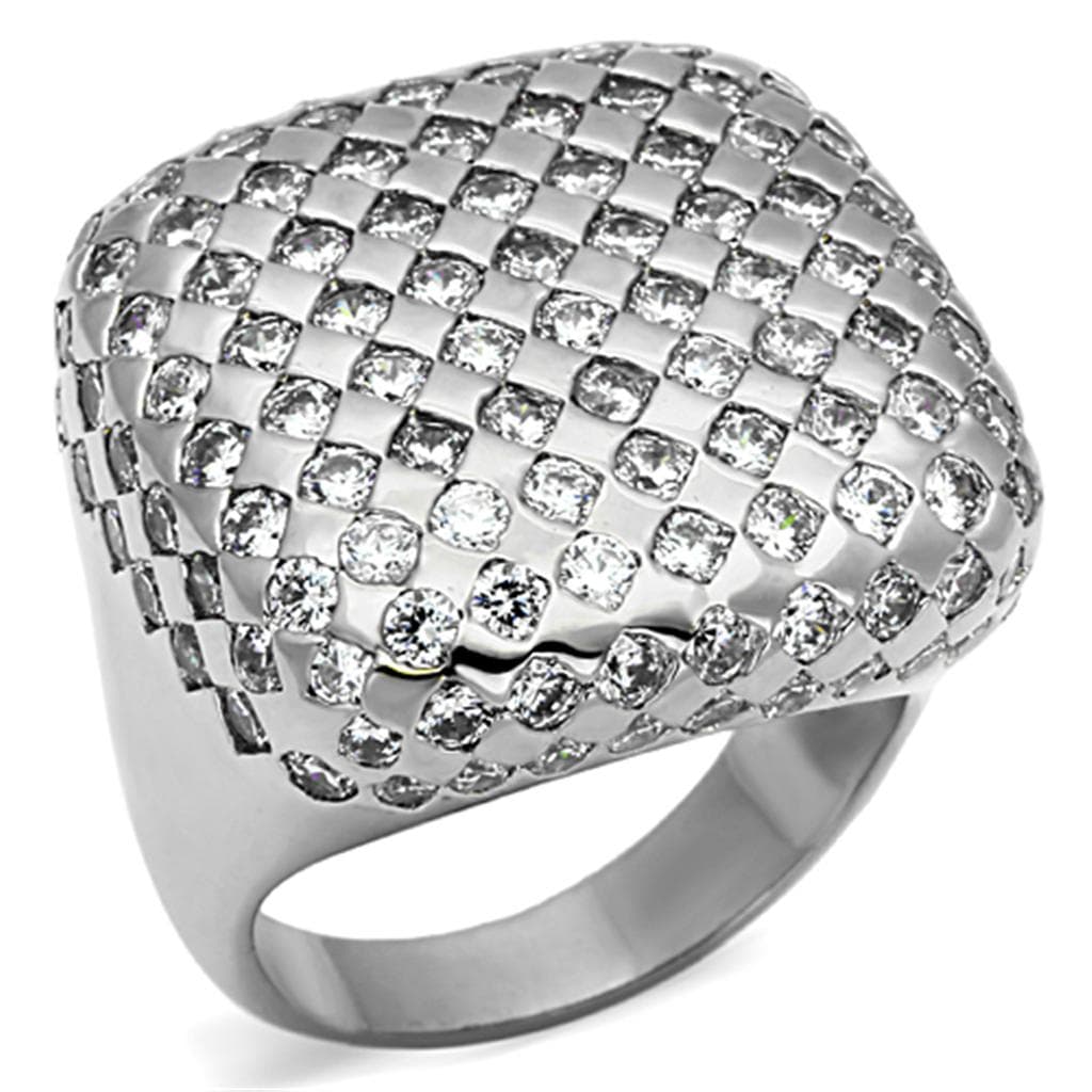 Brass Silver CZ Pave Woven Lattice Dome Cocktail Ring