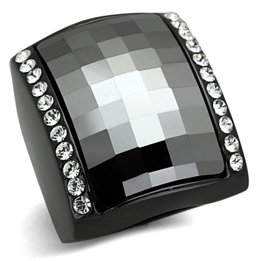 Brass Black IP Hematite Faceted Rectangle CZ Halo Cocktail Ring