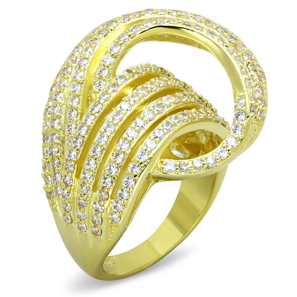 Brass Gold CZ Micro Pave Multi Wave Swirl Cocktail Ring
