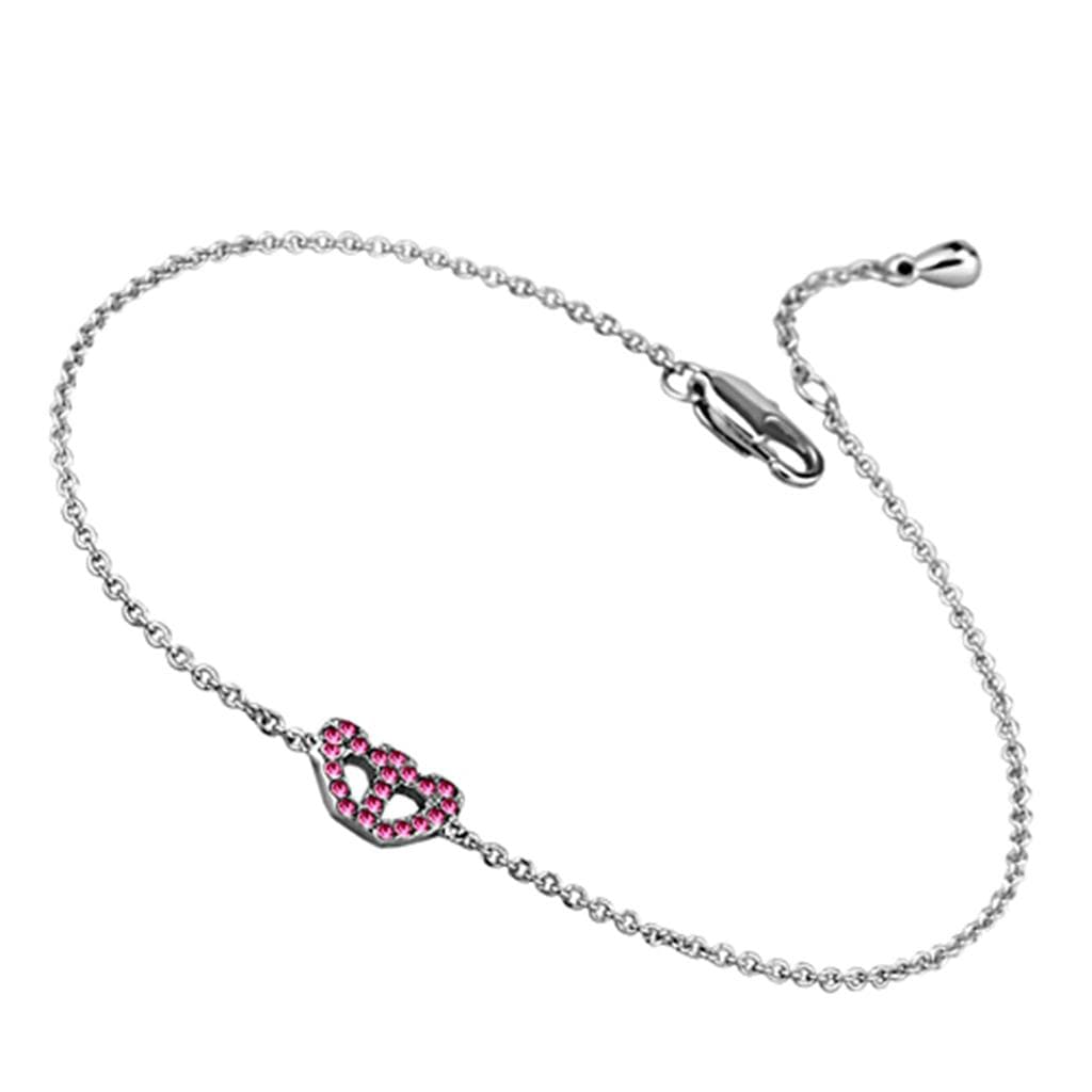 Brass Silver Pink Crystal Heart Peace Sign Chain Bracelet