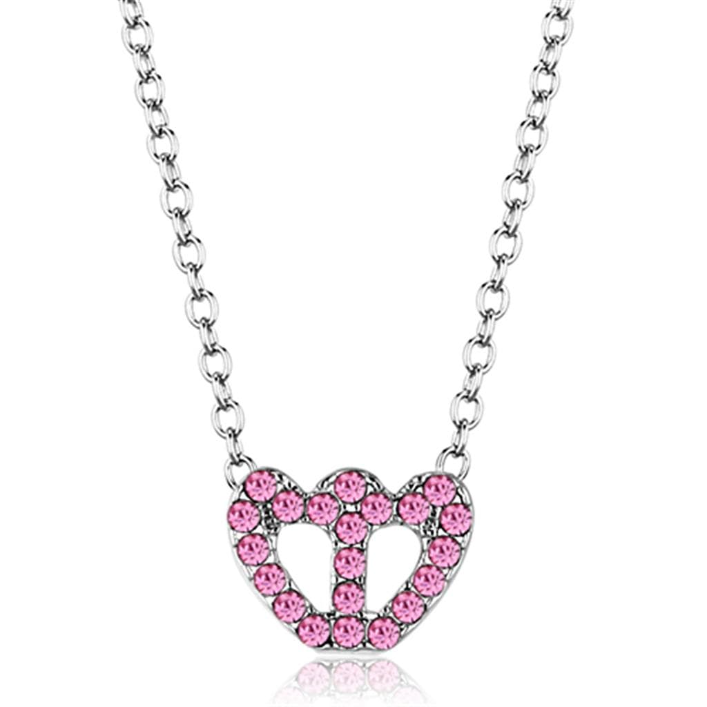 Brass Silver Pink Crystal Heart Peace Sign Pendant Necklace