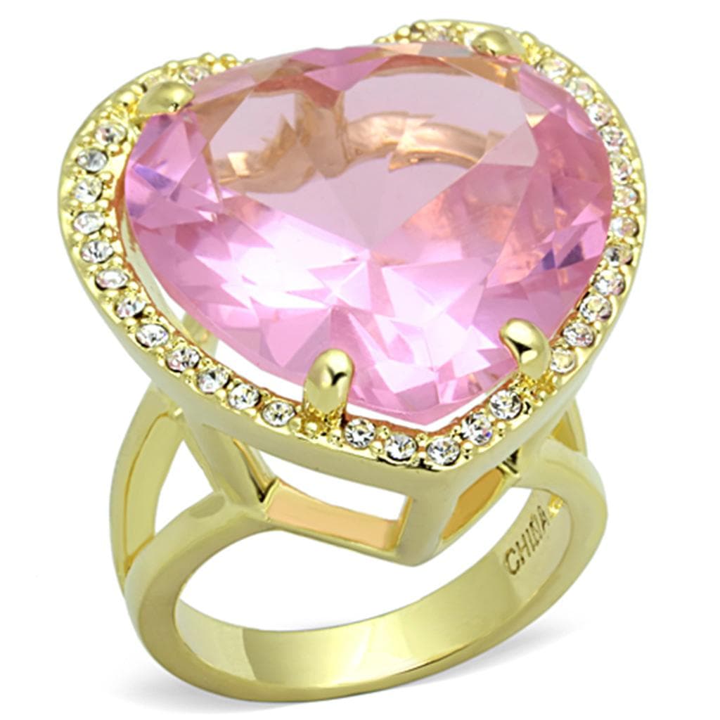 Brass Gold Pink CZ Heart Halo Cocktail Ring