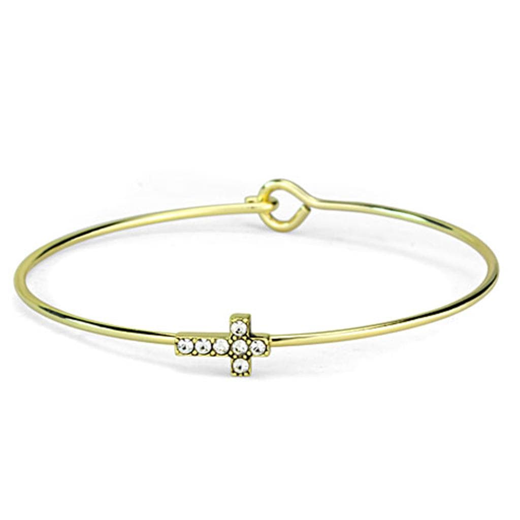 Brass Gold CZ Cross Charm Slim Wire Hook Bracelet