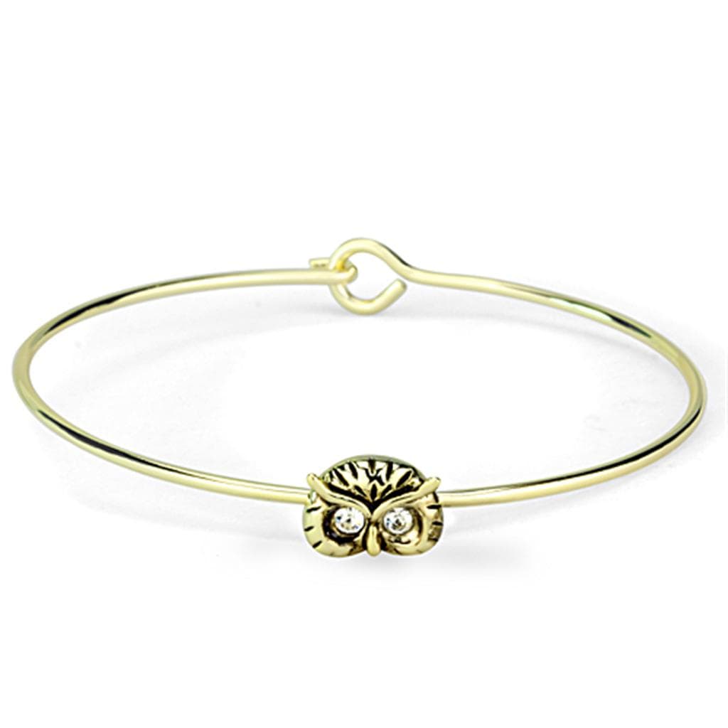 Brass Gold Owl Charm Slim Wire Hook Bracelet