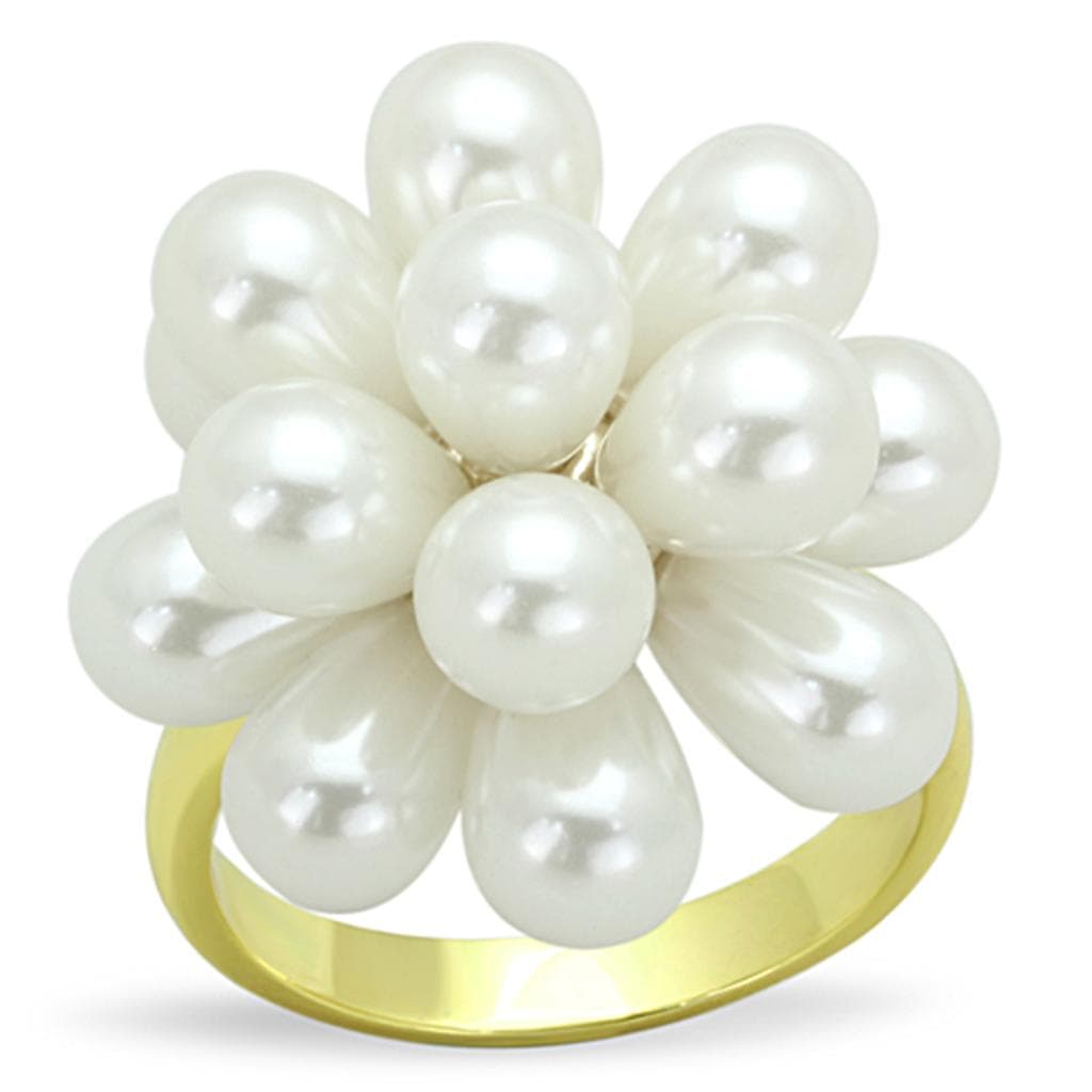 Brass Gold Pearl Flower Cluster Cocktail Ring