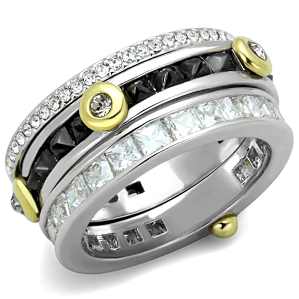 Brass Two Tone Silver Gold CZ Channel Set Double Eternity Ring
