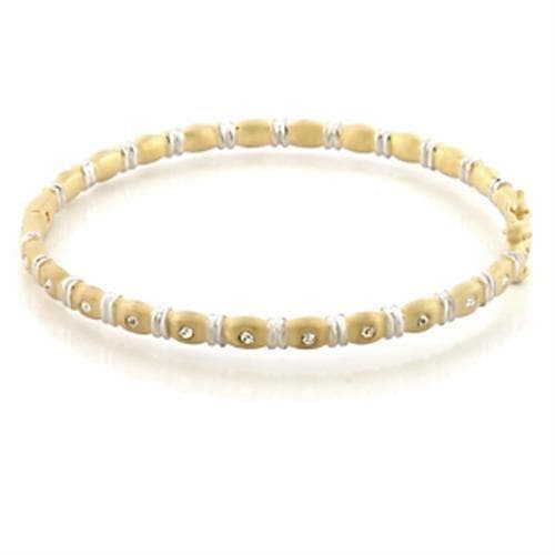 Brass Two Tone Gold Silver CZ Heart Bead Stretch Bracelet