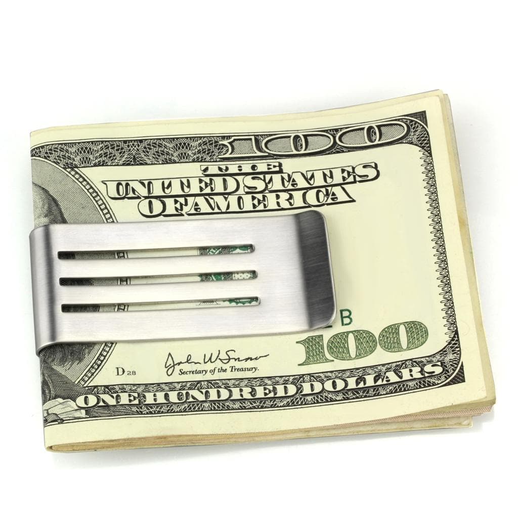 Stainless Steel Silver Striped Slotted Money Clip