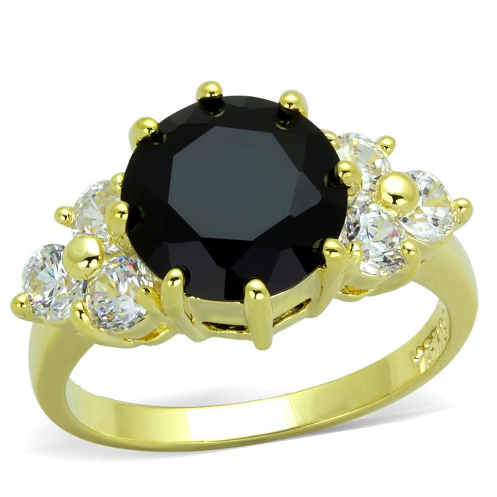 Brass Gold Black CZ Round Three Stone Cocktail Ring