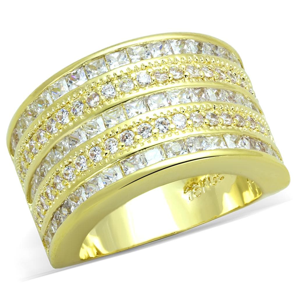 Brass Gold CZ Channel Set Multi Row Wide Band Cocktail Ring