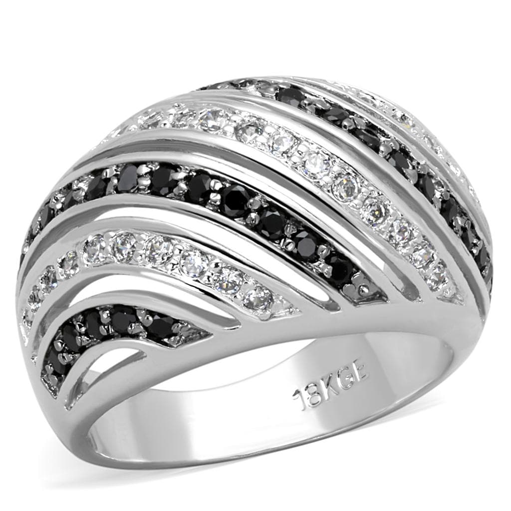 Brass Silver Black White CZ Multi Row Crossover Wave Ring
