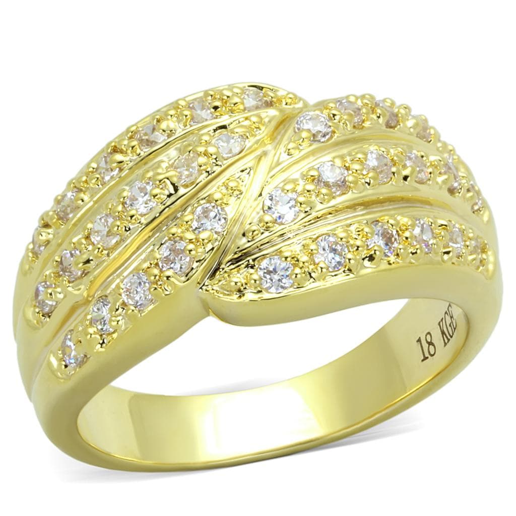 Brass Gold CZ Pave Crossover Wave Dome Cocktail Ring