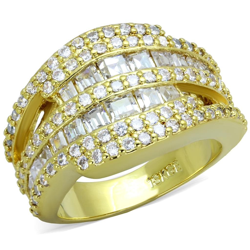 Brass Gold CZ Baguette Round Multi Row Wide Band Cocktail Ring