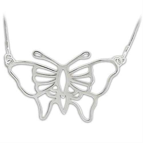 Brass Silver Open Butterfly Outline Pendant Necklace