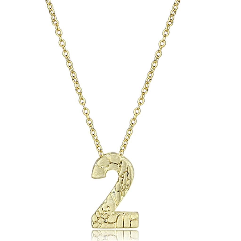 Brass Gold Textured Number 2 Pendant Necklace