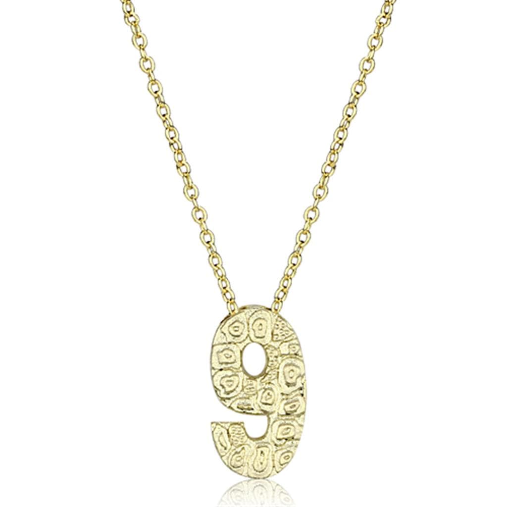 Brass Gold Textured Number 9 Pendant Necklace