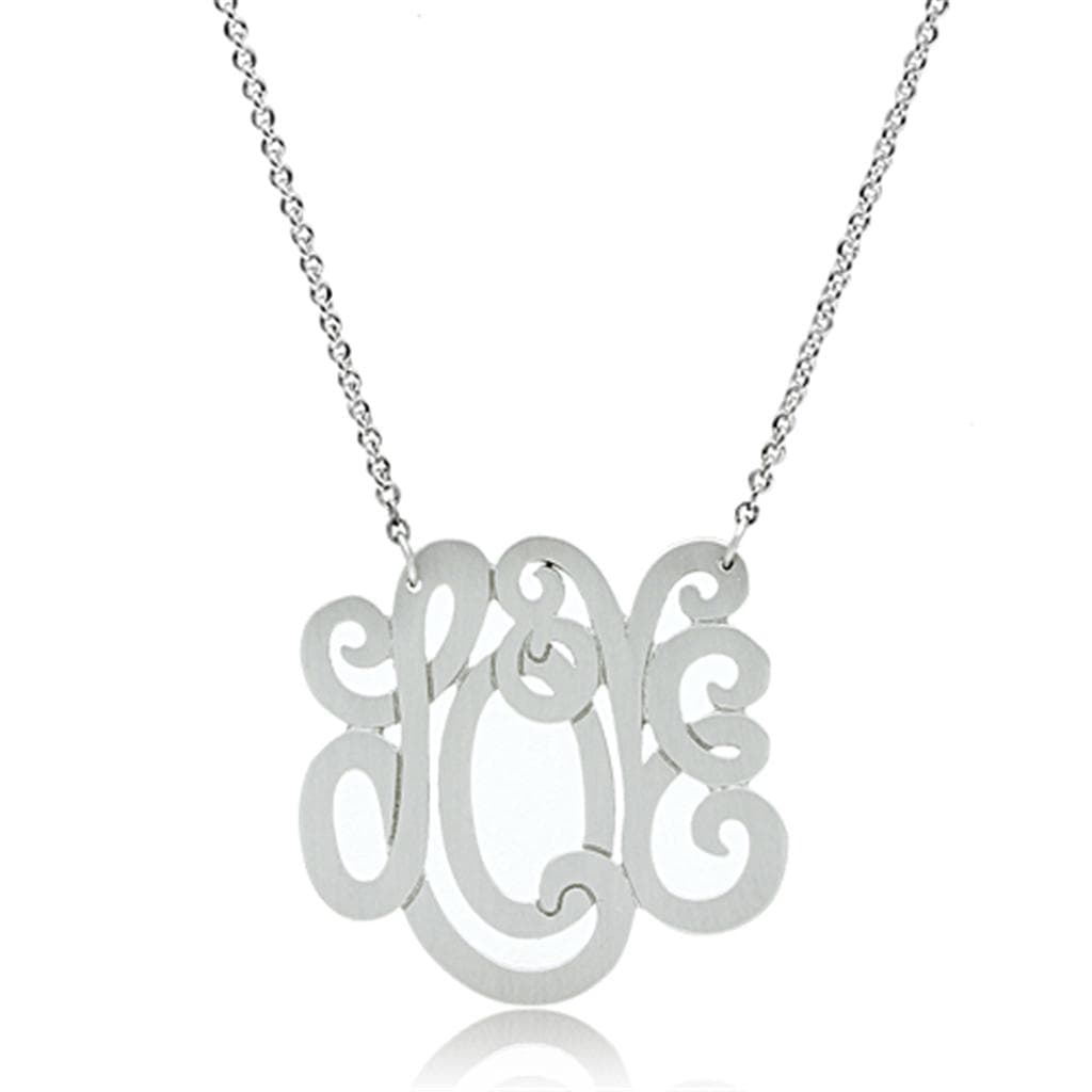 Brass Silver Script LOVE Word Pendant Necklace