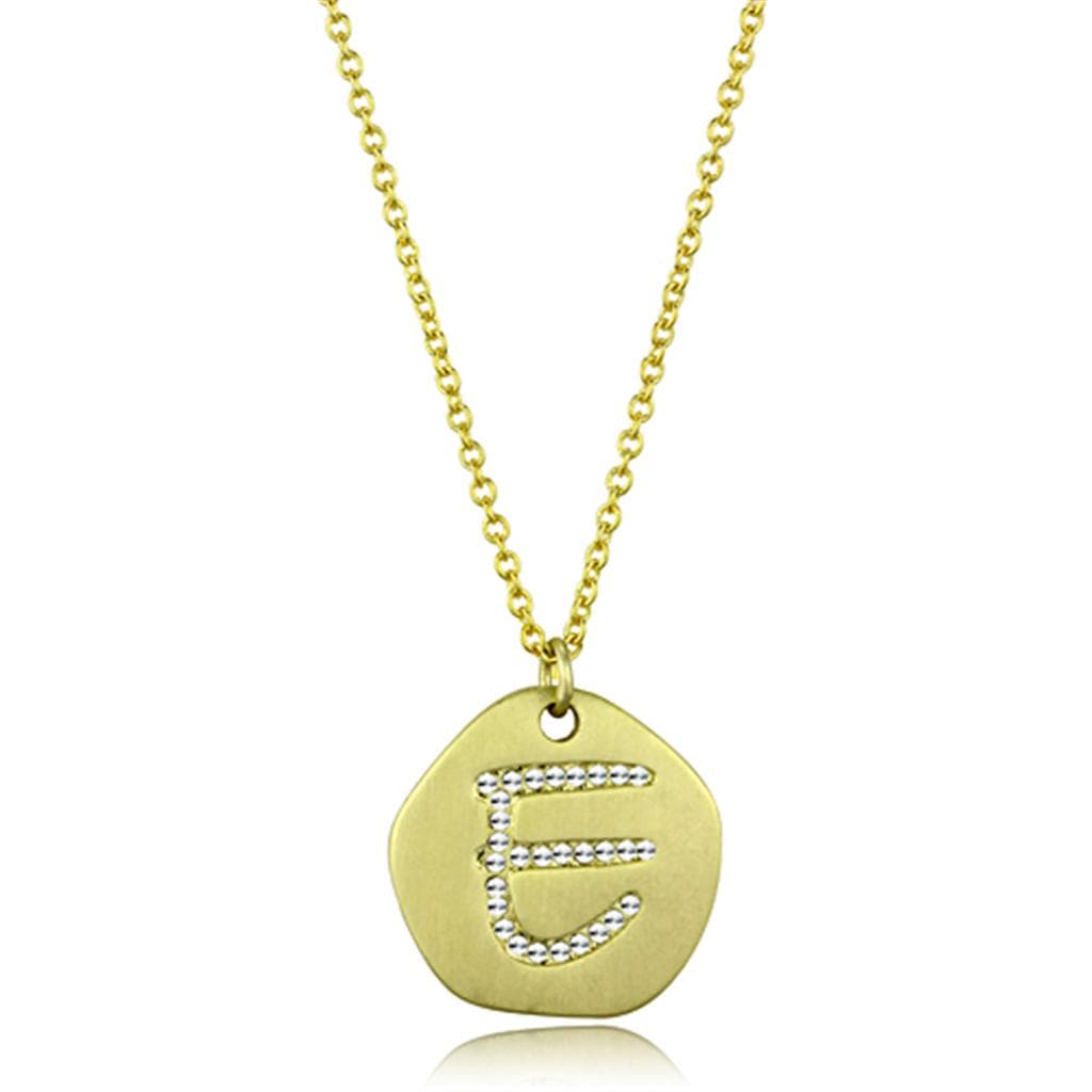 Brass Gold Disc CZ Letter E Initial Pendant Necklace