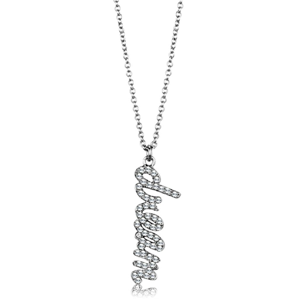 Brass Silver CZ Script Letter S Pendant Necklace