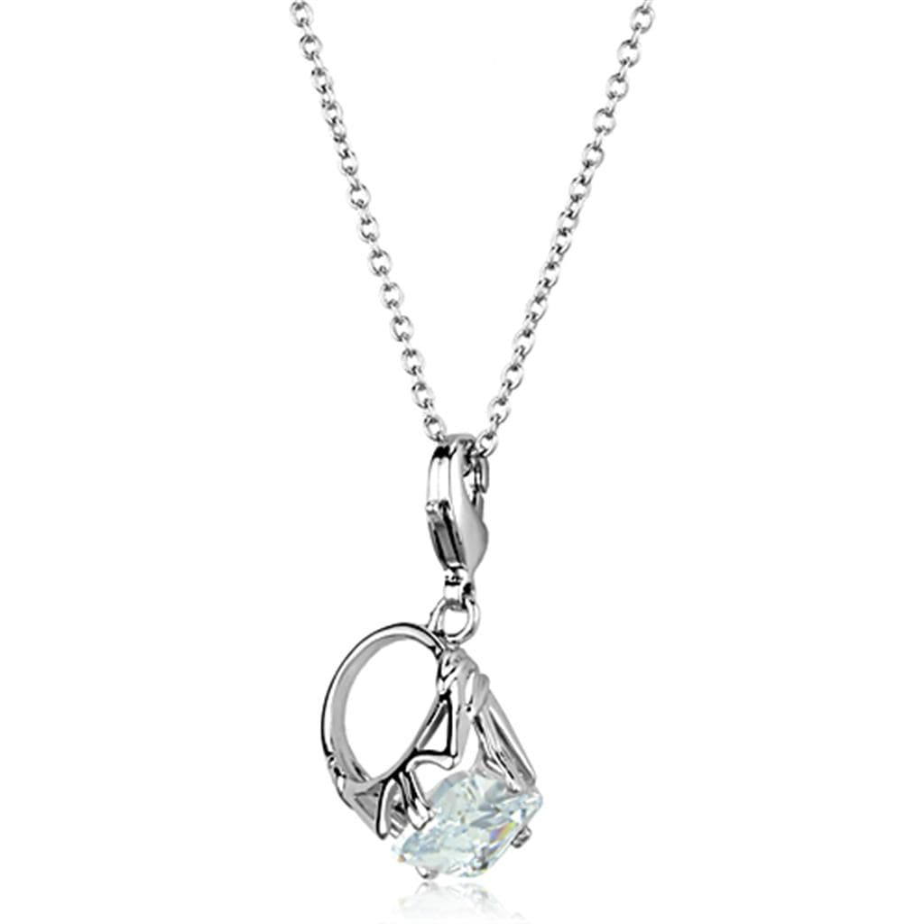 Brass Silver CZ Trillion Cut Solitaire Pendant Necklace