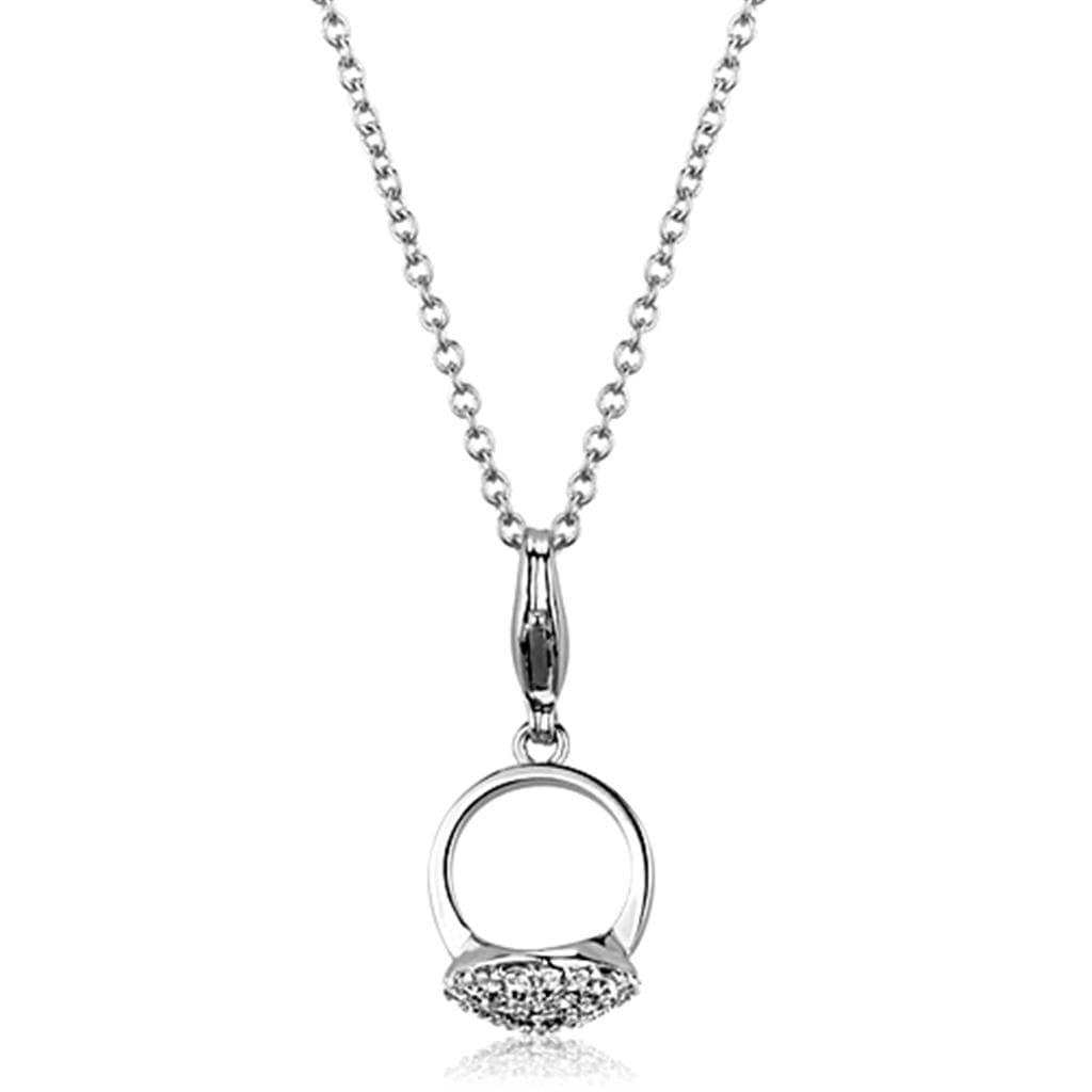 Brass Silver CZ Pave Circle Drop Pendant Necklace