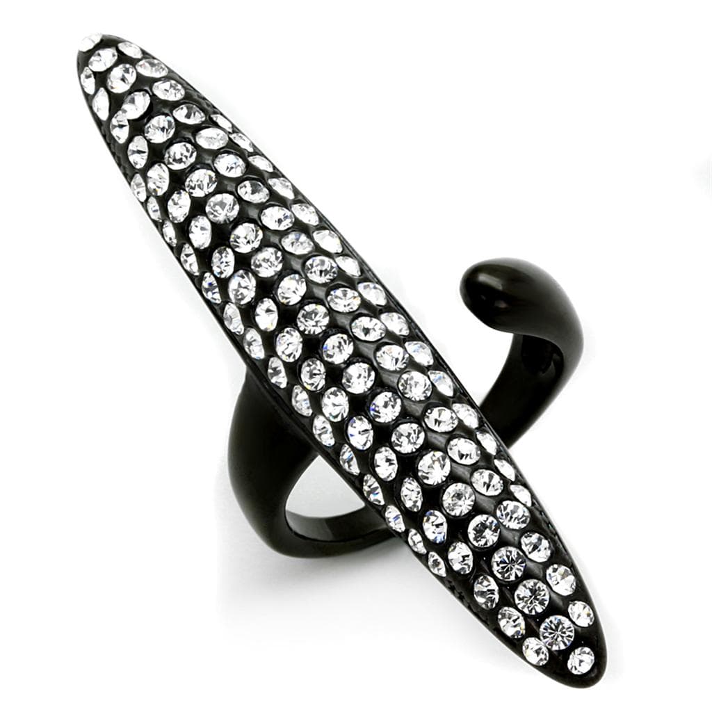 Stainless Steel Black CZ Pave Elongated Knuckle Cocktail Ring