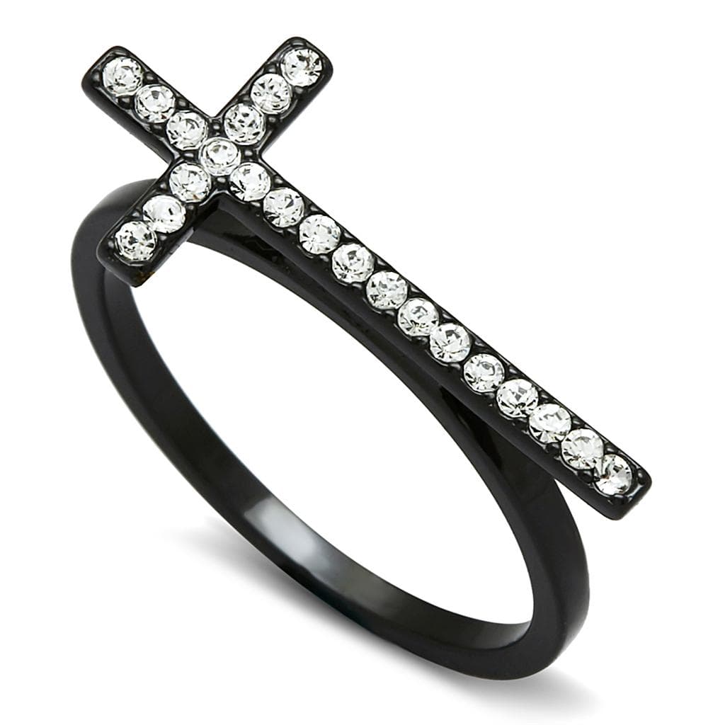 Brass Black CZ Pave Sideways Cross Cocktail Ring