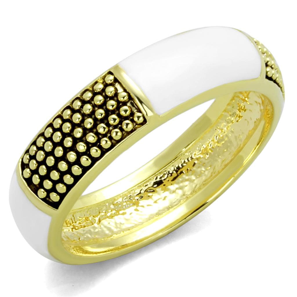 Brass Gold White Enamel Beaded Accent Band Ring