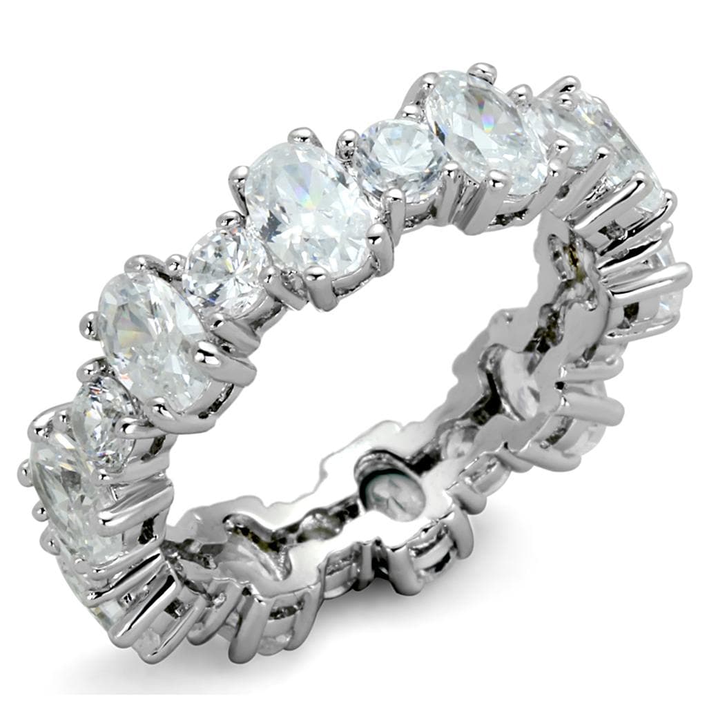 Brass Silver CZ Round Prong Set Eternity Band Ring