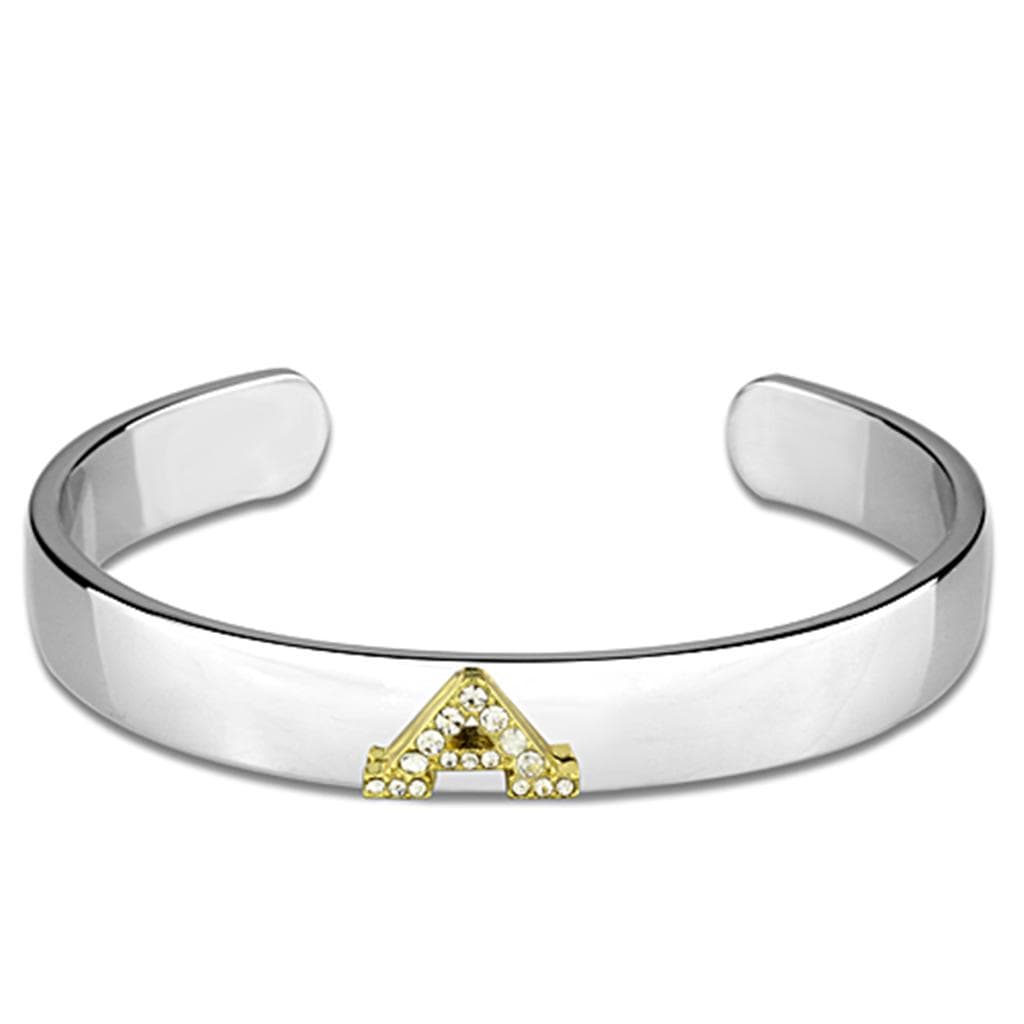 Brass Silver Gold CZ Initial Letter A Cuff Bangle Bracelet