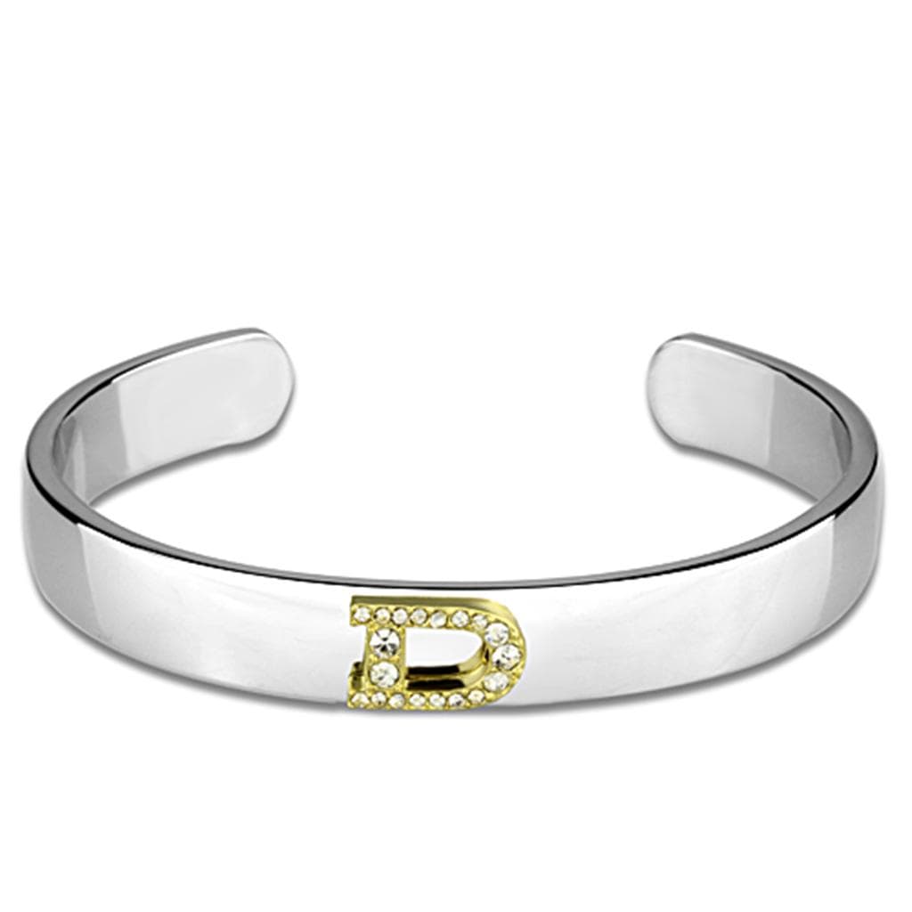 Brass Silver Gold CZ Initial Letter D Cuff Bangle Bracelet