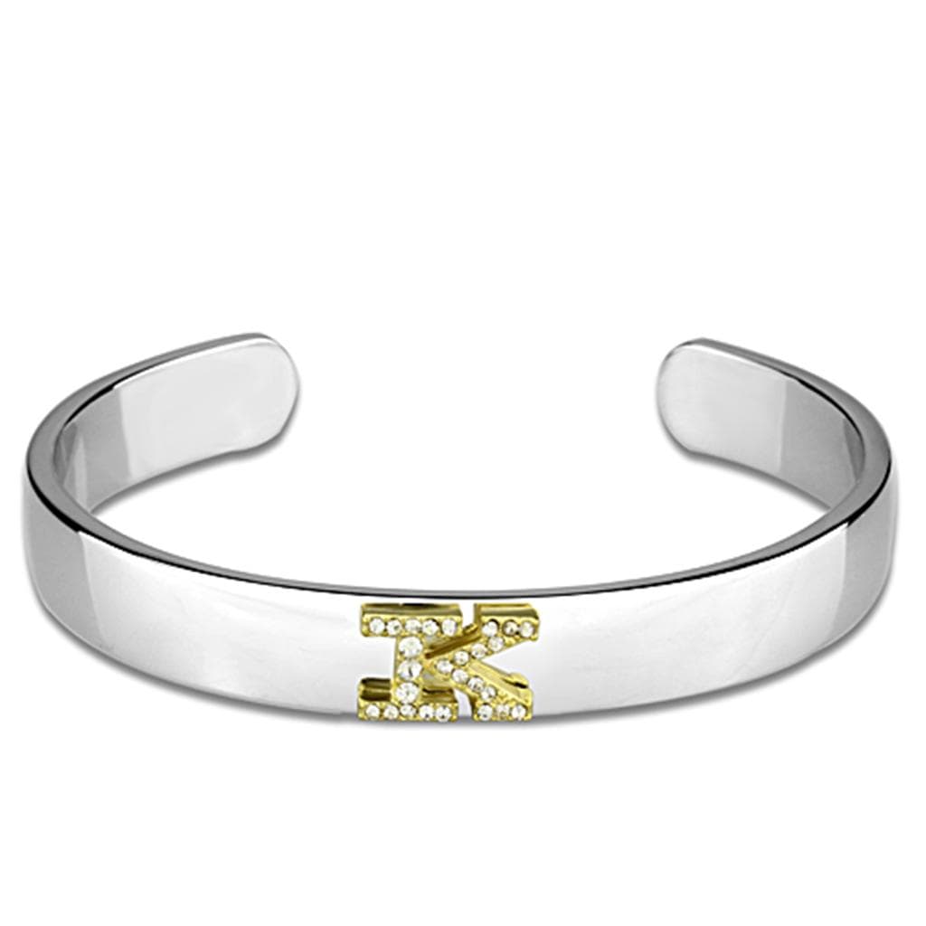 Brass Silver Gold CZ Initial Letter K Cuff Bangle Bracelet
