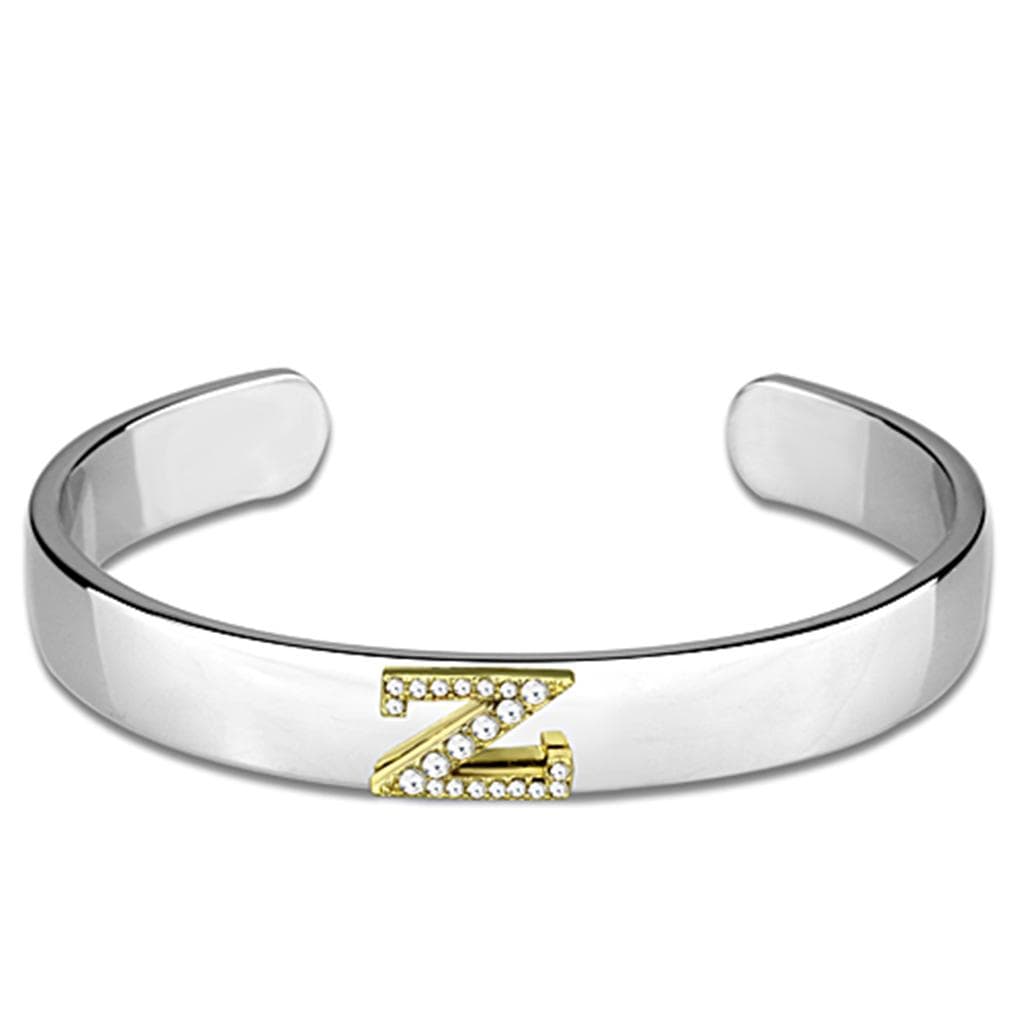 Brass Silver Gold CZ Initial Letter Z Cuff Bangle Bracelet